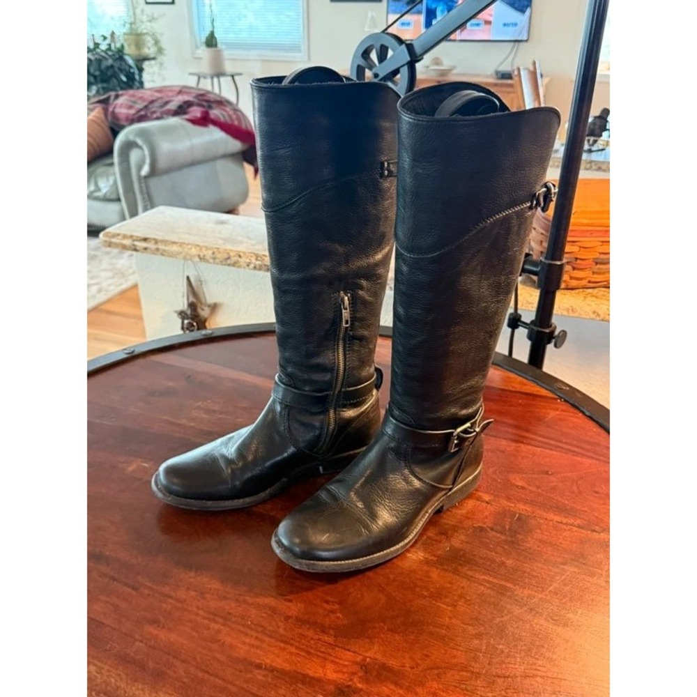 Frye Black Leather Phillip Side Zip Tall Riding Boots